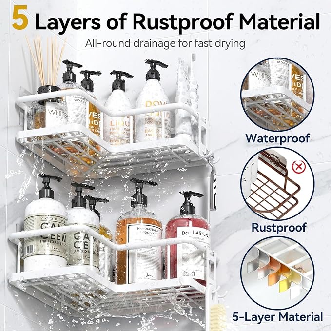 YASONIC Corner Shower Caddy Adhesive, 100% Rustproof Shower Organizer - Image 2
