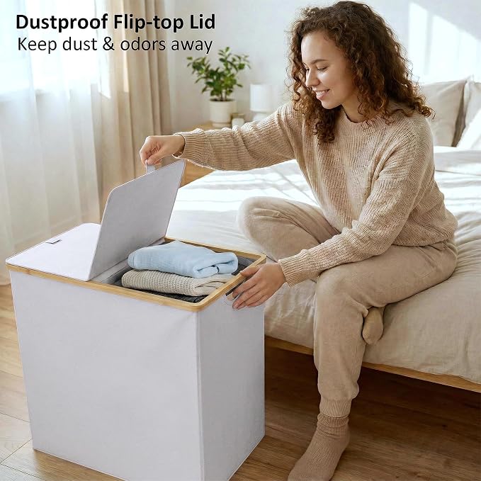 efluky Laundry Hamper with Lid, Double Laundry Basket with 2 Removable Bags - Image 7