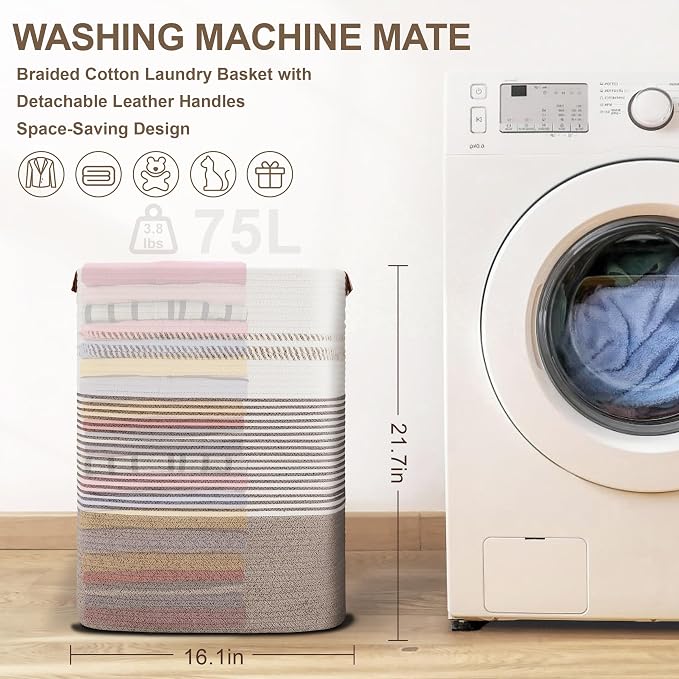 75L Tall Woven Laundry Basket Hamper - Image 7