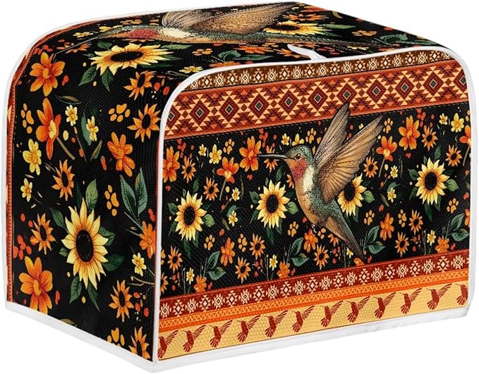 Aztec Hummingbird Sunflower Print 4 Slice Toaster Cover Fingerprint Protection Kitchen Accessories Decor Waterproof Bread Maker Cover