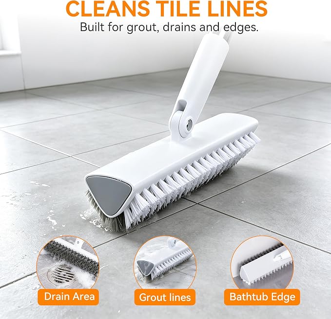 Scrub Brush with Long Handle, Extends to 55 in, Pivoting Triangle Head | - Image 5