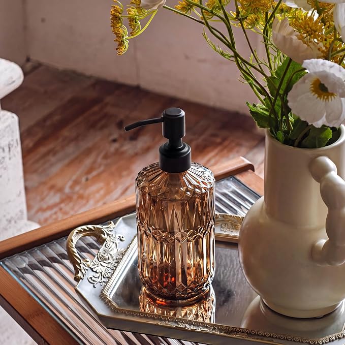 JASAI 18Oz Amber Glass Soap Dispenser - Image 4