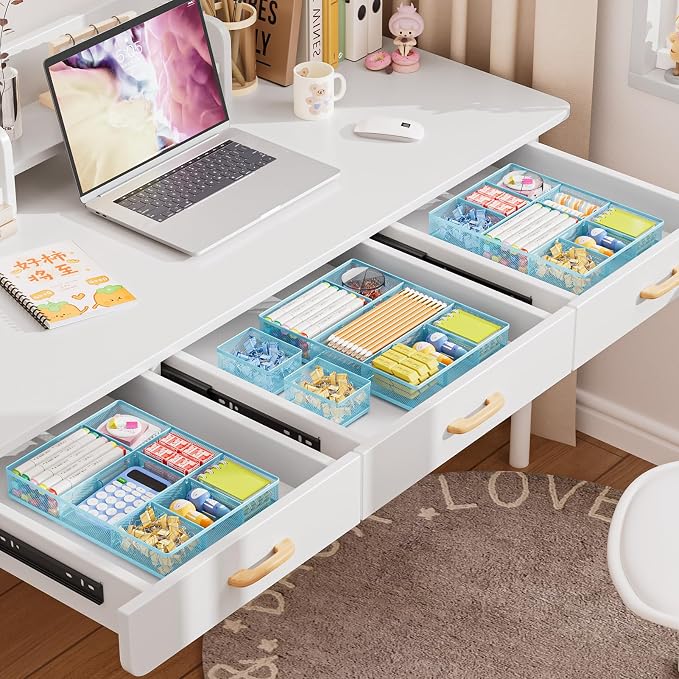 Marbrasse Mesh Desk Drawer Organizer Tray 3 Packs, 9 Adjustable Compartments - Image 5
