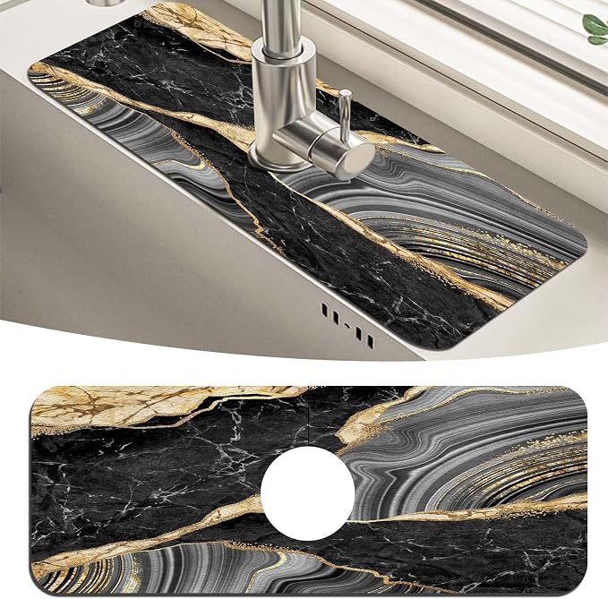 MCALK Marble Black Kitchen Sink Faucet Mat Splash Guard, Absorbent Quick-Dry by MCALK