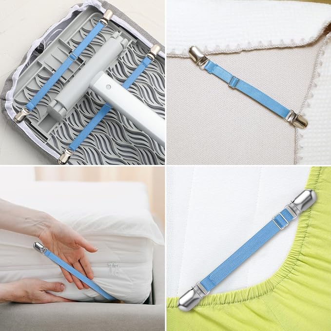 Boao 12 Pcs Bedsheet Strap Elastic Clip, Sky Blue, 8-12 Inch Length | Sturdy - Image 6