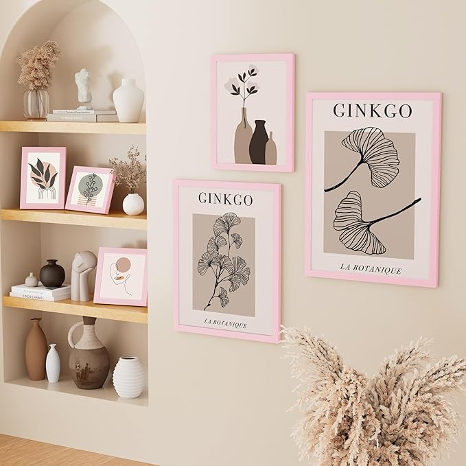 Vittanly 12x16 Picture Frame, Solid Wood Frame with Plexiglass, Includes 8.5x11 Mat, Wall Hanging for Photos, Home Decor, Pale Pink, 1 Pack
