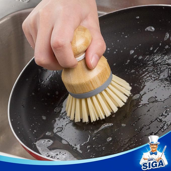 MR.SIGA Bamboo Palm Brush, Dish Scrub Brush, Bamboo Dish Brush, kitchen sink - Image 3