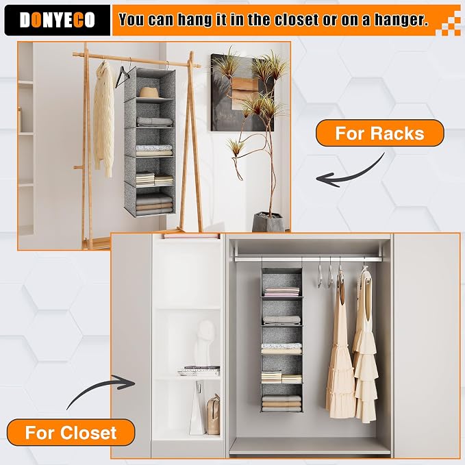 Hanging Closet Organizer 5-Shelf, Oxford Linen Wardrobe Storage, shoes & - Image 5