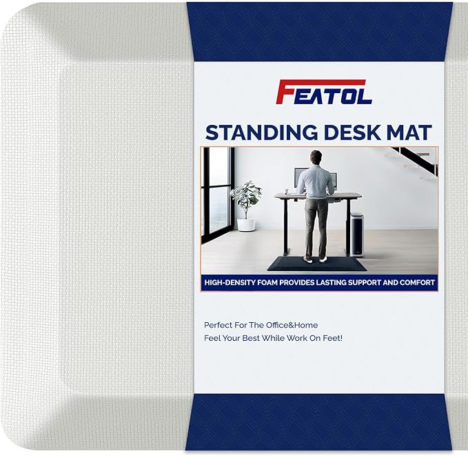 FEATOL Anti Fatigue Mats for Standing, 9/10 Extra Thick Ergonomic Standing Desk Mat, Comfort & Durable Memory Foam Standing Mat at Home,Office All Day (20" x 48", White, 2PC)