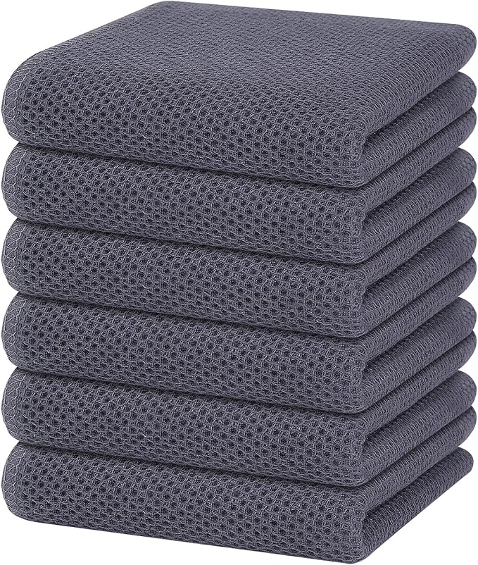 Homaxy 100% Cotton Waffle Weave Kitchen Dish Towels 6-Pack, Dark Grey | 13 x 28 by Homaxy
