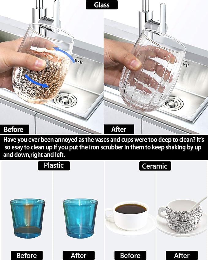 Cast Iron Skillet Cleaner Chainmail,2 Pack Premium Stainless Steel Chain Maille Scrubber for Cast Iron Pans,Stainless Steel,Glassware(7IN &5IN Round)