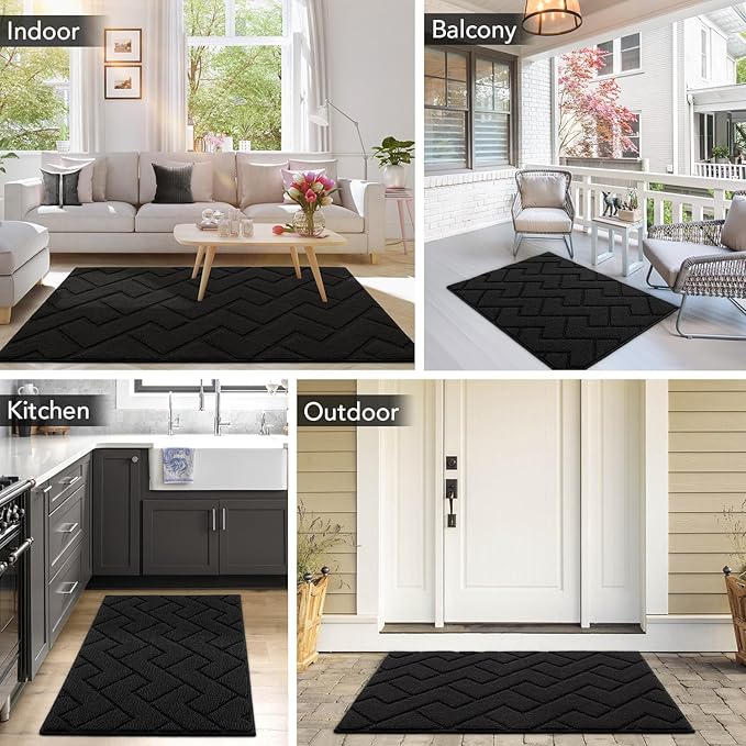 hicorfe Dirt Trapper Indoor Doormat,20"x59" Welcome Door mat,Non Slip Backing Washable Door Mats,Absorbent and Resistant Low-Profile Entrance Inside Floor Mat for Front Back Door,Entryway (Black)