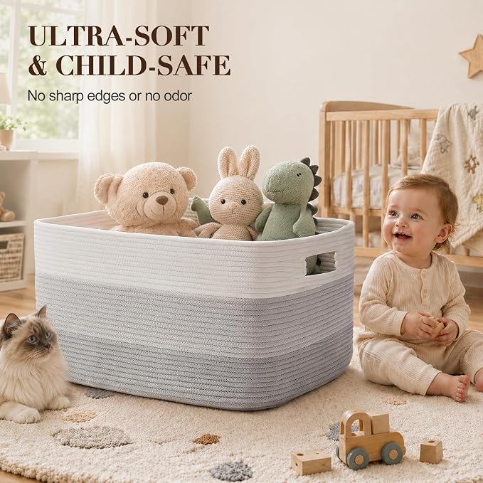 OIAHOMY Blanket Basket Laundry Basket Dog Toy Basket 75L Gradient Grey - Image 4