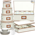 Aokeyee 6-Piece China Storage Containers Set, Hard Shell Moving Boxes for Dishes, Plates, Mugs & Flatware – Dinnerware Organizer with Soft Dividers, Sturdy Handles & Zippers, Ivory