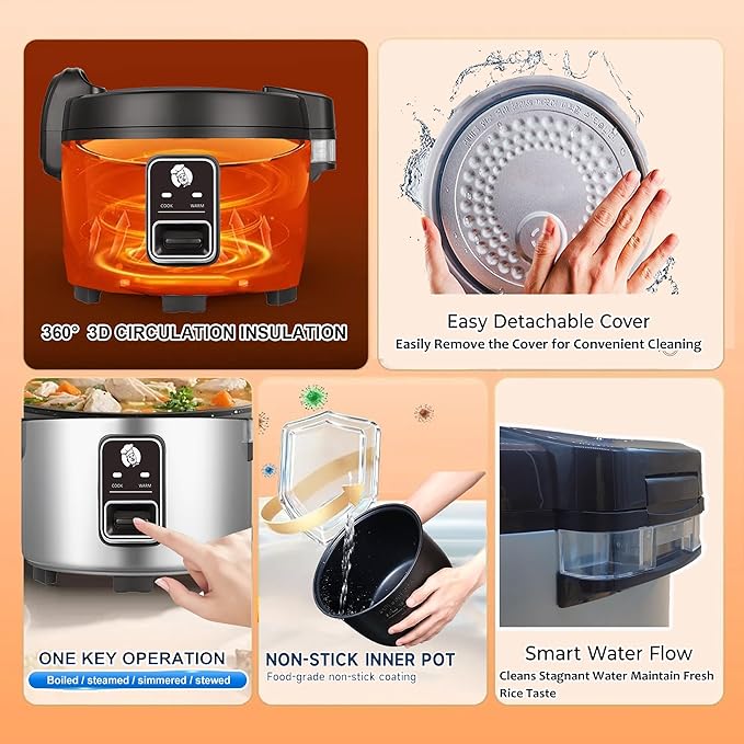 15L/15.8Quart (84 cups cooked rice) Extra Large Commercial Rice Cooker & Food Warmer Auto Keep Warm Electric rice cooker with One-Touch Operation for 60-70 people