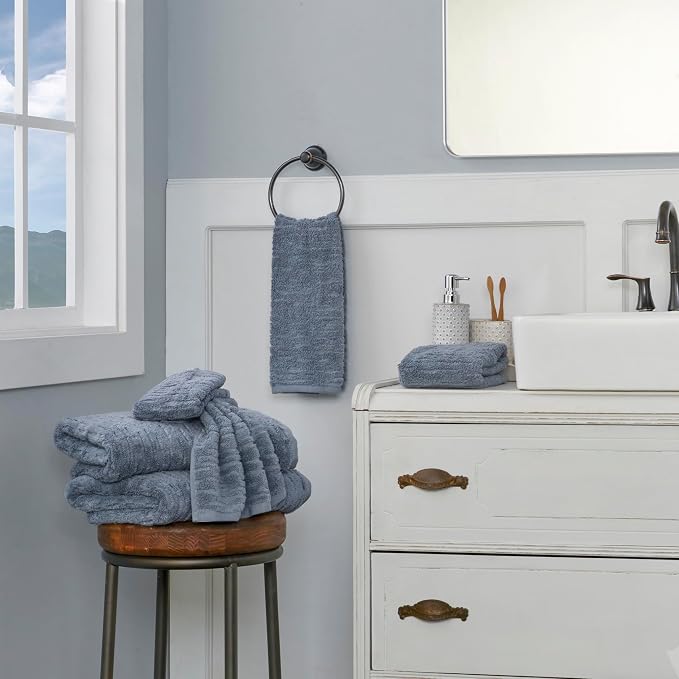 SKL Home CloudSoft Bath Towel, 100% Cotton Luxury, Smoke Blue | Premium - Image 4