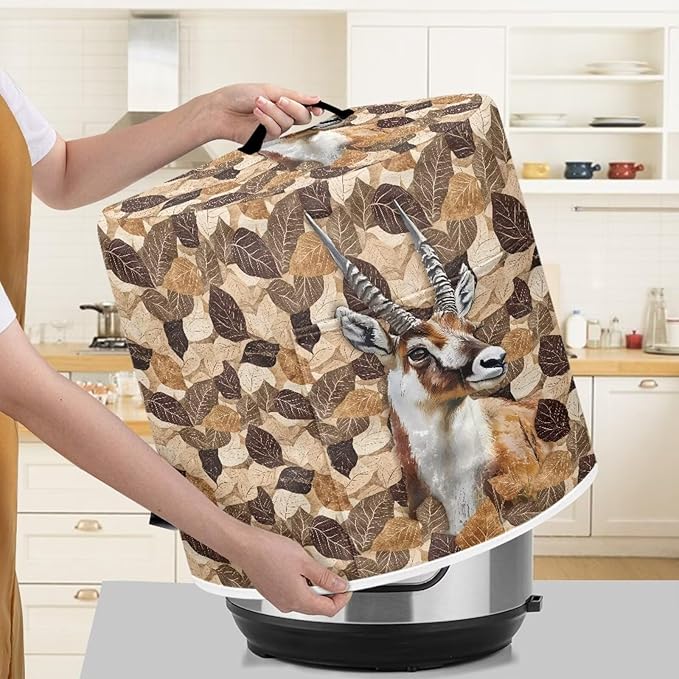 TODIYADDU Retro Leaf Elk Pressure Cooker Cover for Women Trendy Instant Pot Cover with Top Handle and Pocket Kitchen Appliance Cover Dust Cover for 3 Quart Instant Pot and Extra Accessories, S