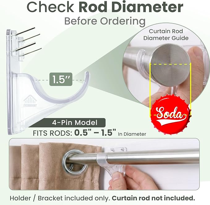 No Adhesive Heavy Duty Curtain Rod Holders - Image 5