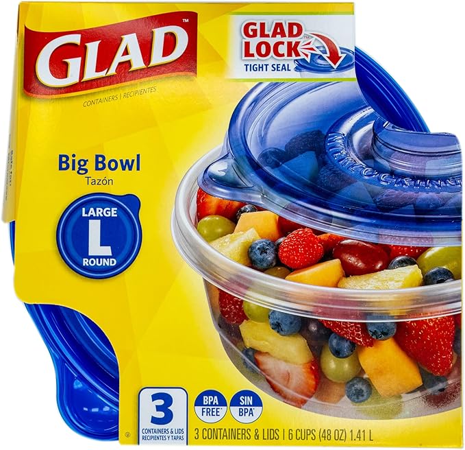 Glad GladWare Big Bowl Food Storage Containers, 48 Oz, 6-Pk | Lock-tight seal - Image 3