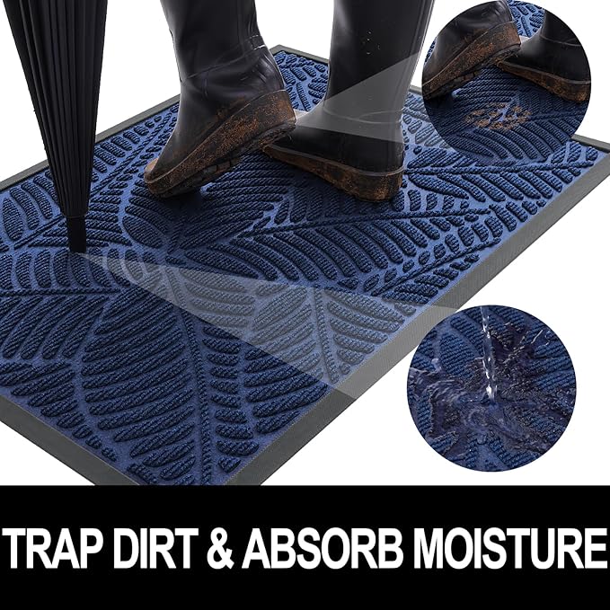 Colorxy Waterproof Doormat, Sturdy Natural Rubber Front Indoor Mat, Non Slip Low Profile Indoor Outdoor Door Mats, Stain and Fade Resistant Floor Mat, Easy Clean Patio Entrance Mat, 36''x24'', Navy