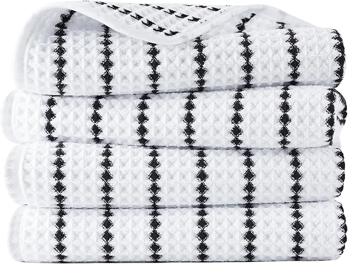 POLYTE 430 GSM Poly Blend Microfiber Quick Dry Waffle Hand Towel, 16x30 in | 4 by Polyte