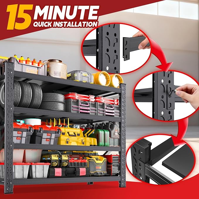 7000LBS Storage Shelves Heavy Duty, Metal Storage Shelves 4 Tier Units Adjustable Utility Rack Shelf, Heavy Duty Garage Racks Shelving for Basement, Industrial, Garage Shelving 48" W x 24" D x 70" H