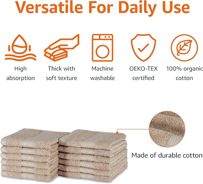 Amazon Basics Fade-Resistant Highly Absorbent 100% Cotton Washcloths, Machine - Image 2