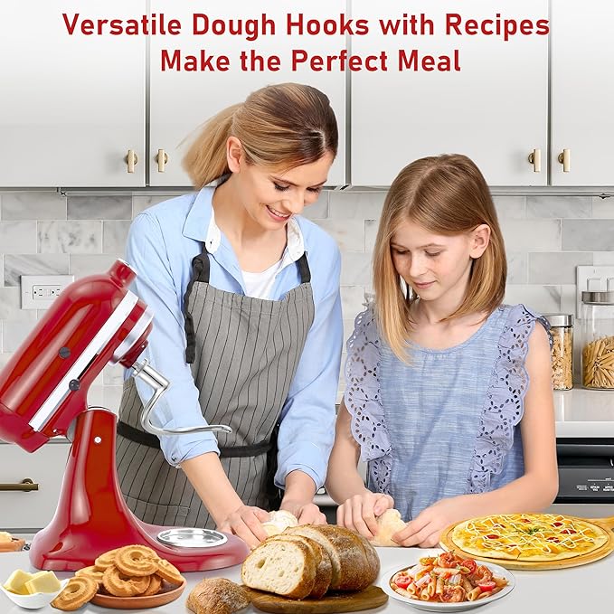 Premium 316 Stainless Steel Dough Hook Attachment for Kitchenaid all 4.5-5 Quart Tilt-Head Stand Mixers, Dishwasher Safe, Rustproof & Heavy-Duty, Kneads Perfectly Dough Master, Spatula & Recipe