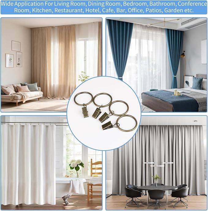 Curtain Rings with Clips, 42 Pack Metal Drapery Rings with Clips Hooks Hangers - Image 8