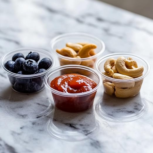 TashiBox 100 Sets 3.25 oz Plastic Disposable Portion Cups with Lids, Souffle Cups, Jello Cups, Snack Cups