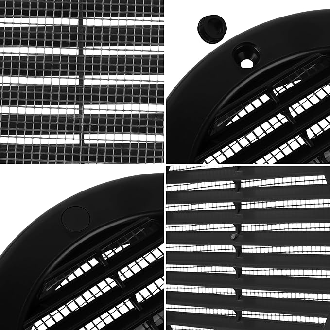 Repa Market 8 Inch (Opening) Black Round Air Vent Cover - Pack of 5 Plastic Fresh Air Intake Vent - AC Cover with Nylon Mesh Screen - Wall, Ceiling HVAC Return Air Register - Modern Soffit Vents