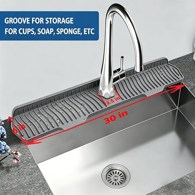 Kitchen Sink Splash Guard Gen2-30" x 6'' Silicone Sink Mat Splash Guard fit - Image 5