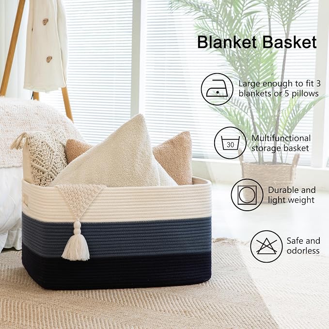 OIAHOMY Blanket Basket Laundry Basket Dog Toy Basket 108L Gradient Blue - Image 6