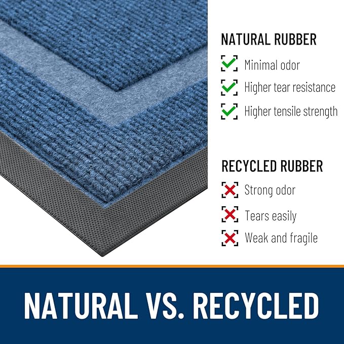 OLANLY Front Door Mat Indoor Outdoor Entrance, Waterproof All-Season, All-Weather Doormat, Sturdy Natural Rubber, Fade Resistant, Low Profile, Easy Clean Patio Porch Entryway Mat, 59x34, Light Blue