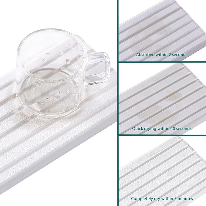 2 PCS Water Absorbent diatomite Coasters, 12.2" x 5.5" Water Absorbing Stone Tray for Sink, Stone Drying mat for Kitchen Counter, Stone soap Tray Used for Hand Soaps & toiletries & Plants