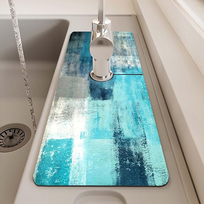 MCALK Turquoise Kitchen Sink Faucet Mat Splash Guard, Absorbent Quick-Dry - Image 7