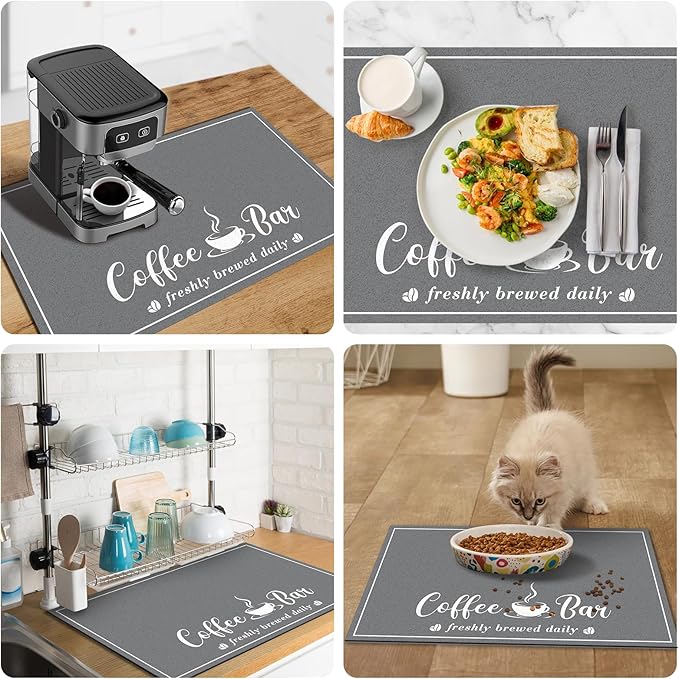 CooRug Fashion Coffee Mat, Dish Drying Mat 16" x 24" Dark Grey | Hide Stain - Image 5