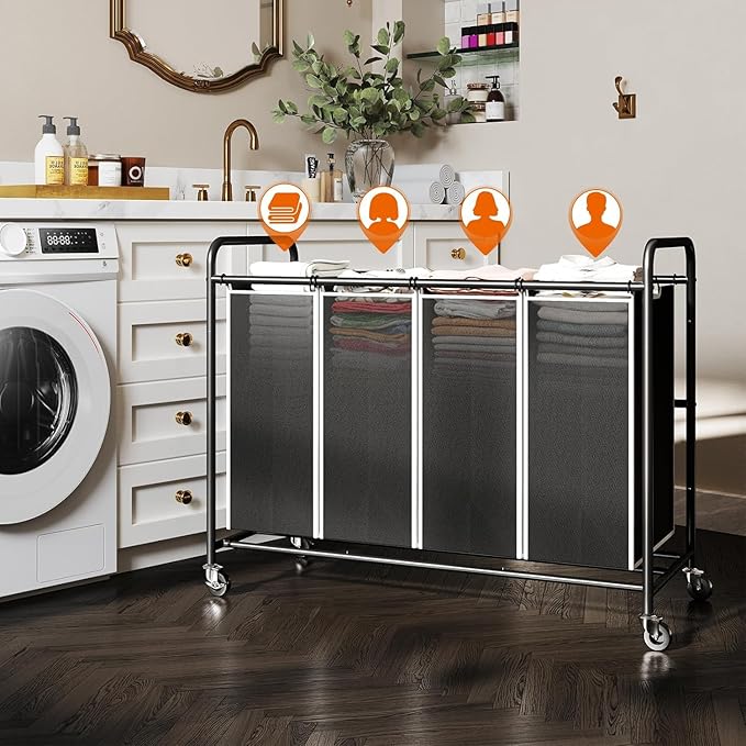 ROMOON Laundry Hamper Sorter Cart, 4-Section Organizer - Image 3