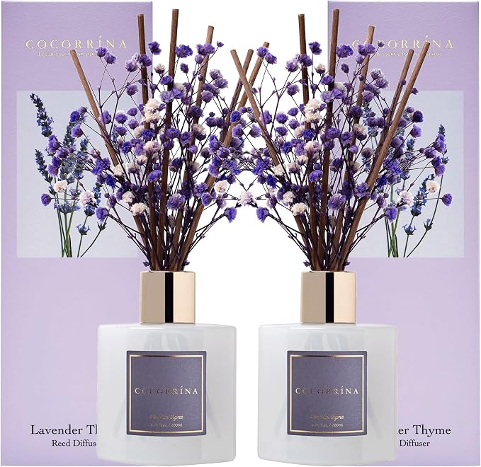 Premium Reed Diffuser Set with Preserved Baby's Breath & Cotton Stick Lavender by COCORR%C3%8DNA