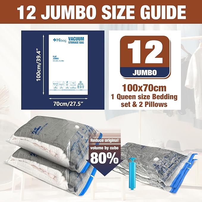 12 Jumbo Vacuum Storage Bags for Bedding, Vacuum Seal Bags for Clothing | Extra - Image 2