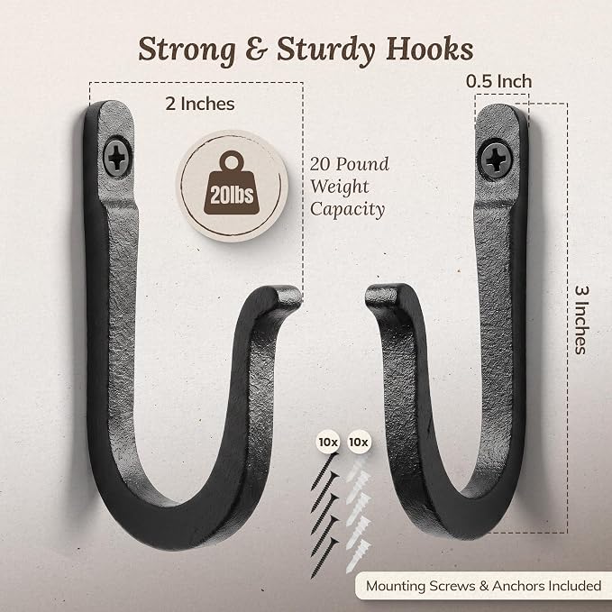 Railroad Spike Cast Iron Hooks Handmade Blacksmith, Wall Mounted Farmhouse - Image 3