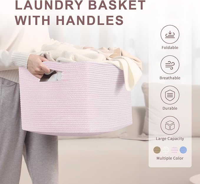 60L Woven Laundry Basket Hamper - Image 2