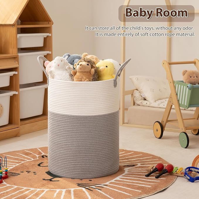 OIAHOMY 60L Nursery Hamper Laundry Basket Laundry Hamper Grey/White - Image 8