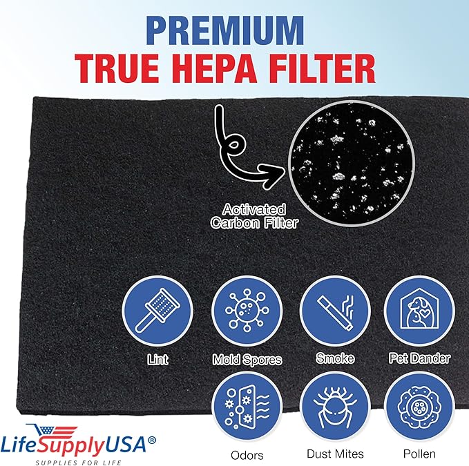 Cut to Fit Activated Carbon Filter Sheet 16x48" - Universal Air Purifier Charcoal Filter Roll for HVAC, AC, Window, Range Hood by LifeSupplyUSA (2-Pack)