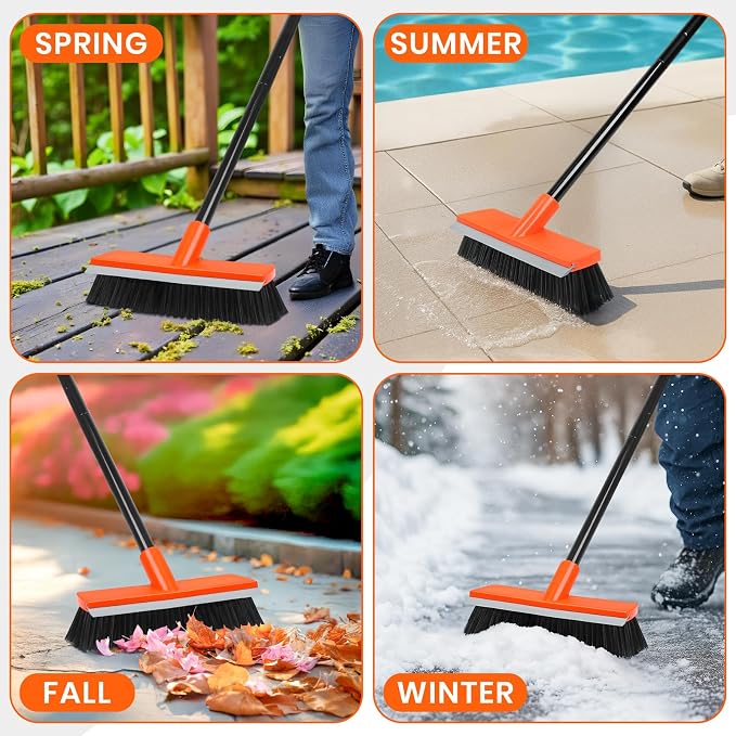 Deck Brush with Long Handle, Stiff Bristle Floor Scrub Broom, Snow on Carpet - Image 5