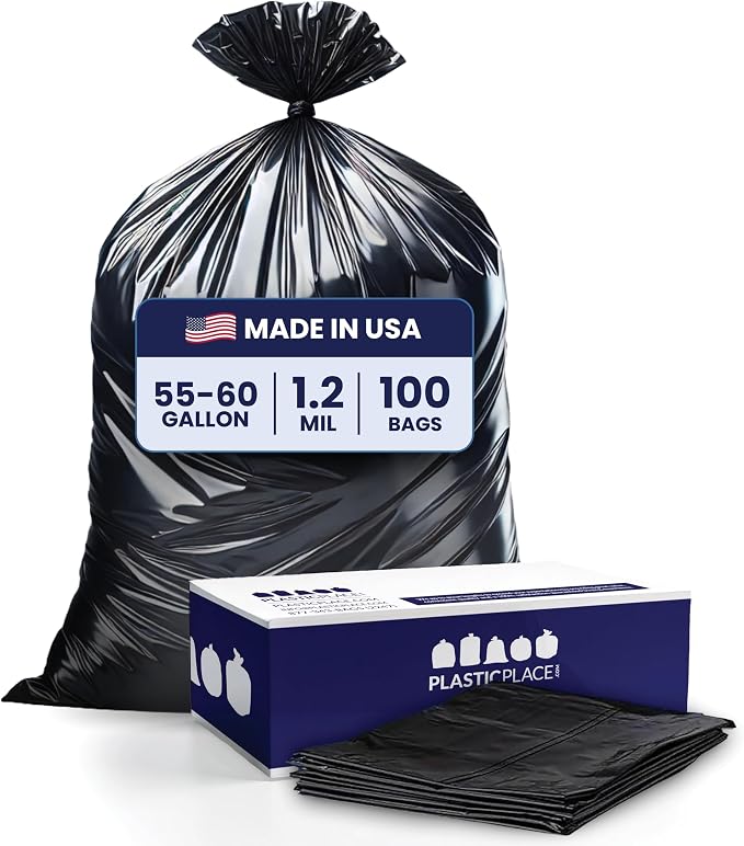 Plasticplace 55-60 Gallon Trash Bags, 1.2 Mil Heavy Duty Contractor Garbage Bags by Plasticplace