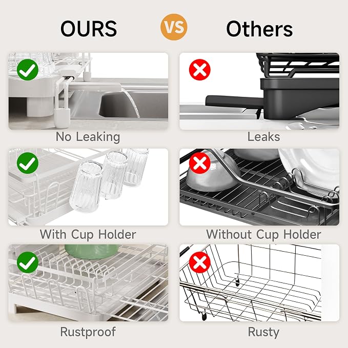 Runnatal Large Dish Drying Rack, Extendable Dish Rack Over Sink | Stainless - Image 6