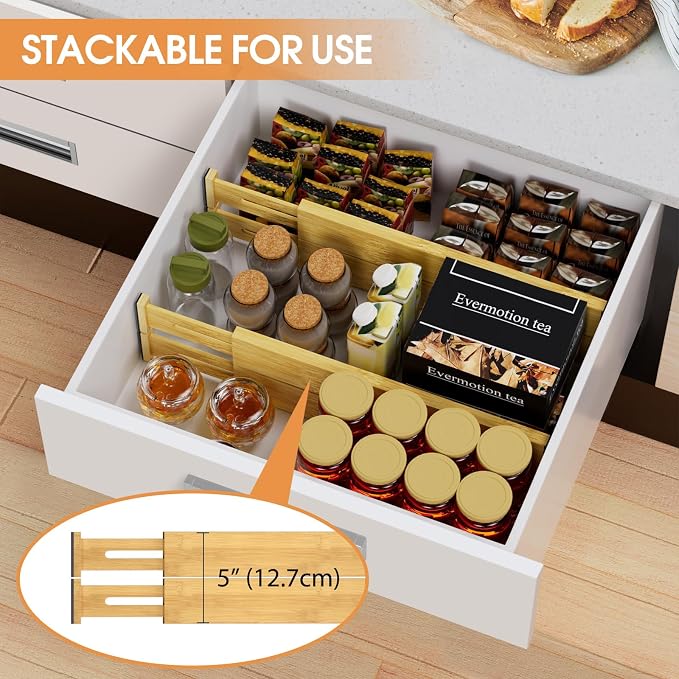 Bamboo Drawer Dividers, Adjustable Drawer Organizers, Fits 12.6–16" Drawers | - Image 4