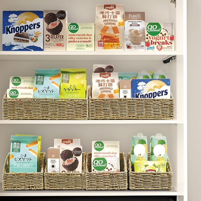 Pantry Baskets Organization, Wicker Storage Basket Green - Image 4