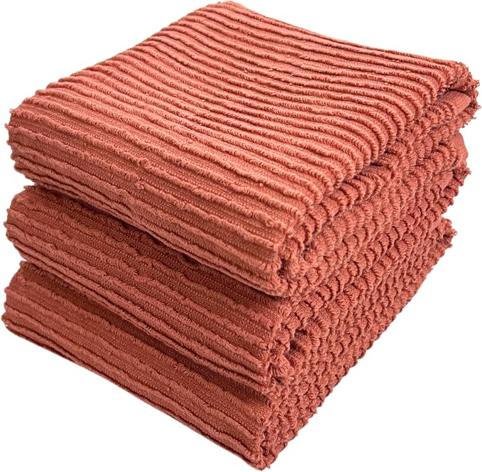 Peach Coral Salmon Kitchen Dish Towels, 100% Cotton by SerafinaHome